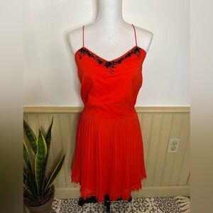 Victoria's Secret Pleated Orange Mini Dress Beaded Rhinestone Neck Women’s Sz S